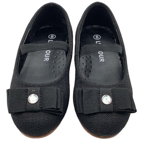L'Amour Flat With Rhinestone and Bow Little Kid 12, Black - Picture 6 of 8